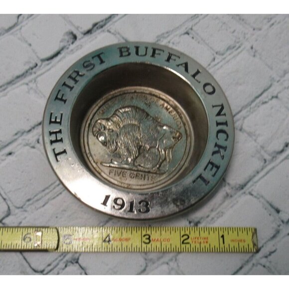 Avon The First Buffalo Nickle 1913 Trinket Tray Used Silver - Picture 3 of 5